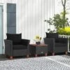 Costway 3PCS Patio Rattan Furniture Set Cushioned Sofa Storage Table With Wood Top Red/Black