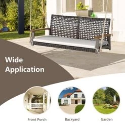Tangkula 2-Seat Rattan Porch Swing Chair Outdoor Wicker Swing Bench W/ Seat Cushion -Garden Furniture Discounts GUEST 7a56da20 cd39 4879 b561 03659b0d24f3