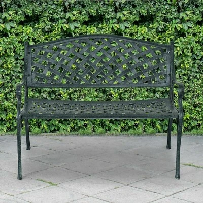 Costway 40'' Outdoor Antique Garden Bench Aluminum Frame Seats Chair Patio Garden Furni 5 Costway 40'' Outdoor Antique Garden Bench Aluminum Frame Seats Chair Patio Garden Furni - Image 3