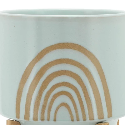 Sagebrook Home 10"x10" Arch Ceramic Planter Pot With Stand Mint 8 Sagebrook Home 10"x10" Arch Ceramic Planter Pot With Stand Mint - Image 6