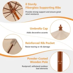 Costway 9.5 FT Patio Rope Pulley Wooden Umbrella Market W/Fiberglass Ribs Outdoor Beige 19 Costway 9.5 FT Patio Rope Pulley Wooden Umbrella Market W/Fiberglass Ribs Outdoor Beige -Garden Furniture Discounts GUEST 7afb49f8 67c0 4868 b9d0 5d9ac71611f0