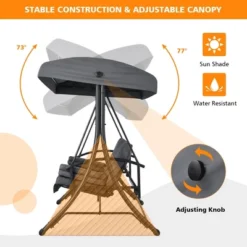 Costway Patio 3-Seat Porch Canopy Swing Converting Grey Cushion Pillow Adjust -Garden Furniture Discounts GUEST 7b402b4f 821f 4b6e 85aa 7252a430ae60