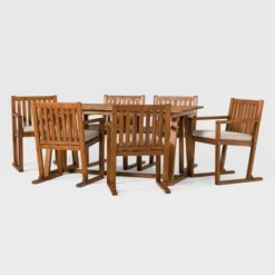 Saracina Home 7pc Modern Slatted Acacia Outdoor Dining Set With Trapezoid Legs -Garden Furniture Discounts GUEST 7c578f64 72ae 46c5 ac48 00e4a01b963b