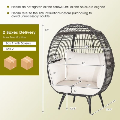 Costway Patio Oversized Rattan Wicker Egg Chair Lounge Basket 4 Cushion Indoor & Outdoor 4 Costway Patio Oversized Rattan Wicker Egg Chair Lounge Basket 4 Cushion Indoor & Outdoor - Image 2