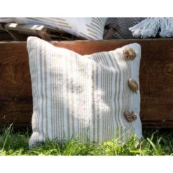 Brown Striped Hand Woven 18x18" Outdoor Decorative Throw Pillow With Pulled Yarn Bouquets - Foreside Home & Garden -Garden Furniture Discounts GUEST 7d2781b9 21e8 4c48 b613 96112b7cebe5