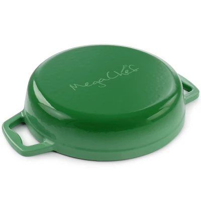 MegaChef 2 Quart Round Enameled Cast Iron Braiser Pan In Green 5 MegaChef 2 Quart Round Enameled Cast Iron Braiser Pan In Green - Image 3