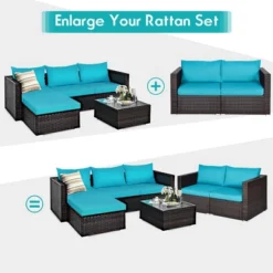 Costway 4PCS Patio Rattan Corner Sofa With Blue Cushion -Garden Furniture Discounts GUEST 80344ea7 3a66 4f76 a92f 3cd805dce95a