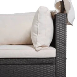 4pc Outdoor Wicker Rectangle Daybed With Canopy & Cushions - Beige - GODEER -Garden Furniture Discounts GUEST 81ac35cc e5ea 4fd8 9bc2 0d4cae863e81