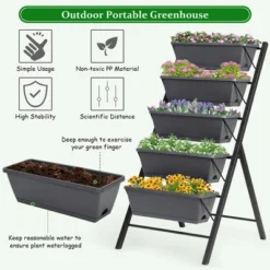 Costway Set Of 2 4 FT Vertical Raised Garden Bed 5-Tier Planter Box For Patio Balcony