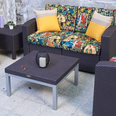 Russ Rattan Coffee Table With Aluminum Legs - Lagoon 3 Russ Rattan Coffee Table With Aluminum Legs - Lagoon