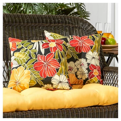 Set Of 2 Aloha Black Floral Outdoor Square Throw Pillows - Kensington Garden 3 Set Of 2 Aloha Black Floral Outdoor Square Throw Pillows - Kensington Garden