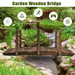 Costway 5 Ft Wooden Garden Bridge Arc Footbridge Stained Finish Walkway W/Rails -Garden Furniture Discounts GUEST 86f4a14a e0c2 45ff b665 1b9f4142d89c