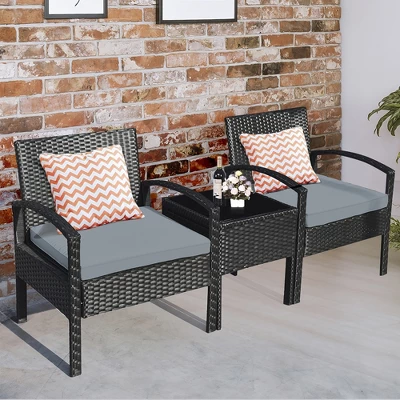 Costway 3PCS Patio Rattan Furniture Set Coffee Table Conversation Sofa Outdoor Cushioned Gray 4 Costway 3PCS Patio Rattan Furniture Set Coffee Table Conversation Sofa Outdoor Cushioned Gray - Image 2