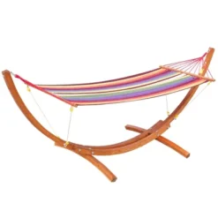 Outsunny 10' Hammock With Wood Stand, Rainbow Bed, Heavy Duty Roman Arc Hammock For Single Person For Patio Backyard Balcony Porch -Garden Furniture Discounts GUEST 8831cd41 03df 4b3b becd 6c3da836fd81