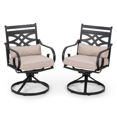 7pc Outdoor Dining Set With Svivel Chairs With Cushions & Large Metal Rectangle Table With Umbrella Hole - Captiva Designs 11 7pc Outdoor Dining Set With Svivel Chairs With Cushions & Large Metal Rectangle Table With Umbrella Hole - Captiva Designs - Image 9