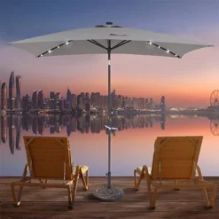 10' X 6.5' Solar LED Patio Umbrella With Tilt And Crank Lift Gray - Wellfor -Garden Furniture Discounts GUEST 88ccc580 ae20 4bff a010 85fecf764e3a