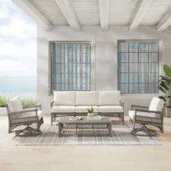 4pc Thatcher Outdoor Steel Seating Set Creme/Driftwood - Crosley -Garden Furniture Discounts GUEST 8a55695c 3b1b 4a8d b937 8cbe26225556