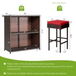 Tangkula 3PCS Patio Wicker Rattan Bar Set Table W/2 Red Cushioned Stools -Garden Furniture Discounts GUEST 8a94187d a845 4a05 9842 d408d69113ff