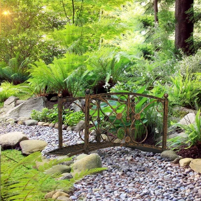 Outsunny 3.4FT Metal Arch Zen Garden Bridge With Safety Siderails, Decorative Footbridge, Delicate Floral Scrollwork For Stream, Fish Pond, Brown 3 Outsunny 3.4FT Metal Arch Zen Garden Bridge With Safety Siderails, Decorative Footbridge, Delicate Floral Scrollwork For Stream, Fish Pond, Brown