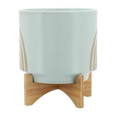 Sagebrook Home 10"x10" Arch Ceramic Planter Pot With Stand Mint 4 Sagebrook Home 10"x10" Arch Ceramic Planter Pot With Stand Mint - Image 2