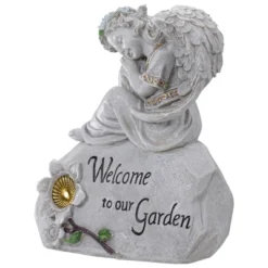 Northlight 9.25" Gray Solar Powered "Welcome To Our Garden" Angel Outdoor Garden Statue -Garden Furniture Discounts GUEST 8d5e1a20 49ff 4891 8e08 8cd80b37ae3b