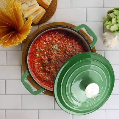 MegaChef 2 Quart Round Enameled Cast Iron Braiser Pan In Green 8 MegaChef 2 Quart Round Enameled Cast Iron Braiser Pan In Green - Image 6