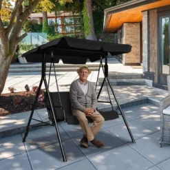 Costway Loveseat Patio Canopy Swing Glider Hammock Cushioned Steel Frame Outdoor Black -Garden Furniture Discounts GUEST 8fd88472 6b6d 4b6b 86fe 464560c24430