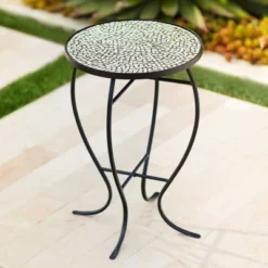 Teal Island Designs Modern Black Round Outdoor Accent Side Tables 14" Wide Set Of 2 Free-Form Mosaic Tabletop Front Porch Patio Home House -Garden Furniture Discounts GUEST 902cdb5b 37a3 451f 90c6 8de0ef1c61ce
