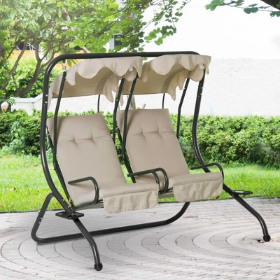 Outsunny Modern 2-Seater Outdoor Patio Swing Chair, Porch Seats With Cup Holder And Removeable Canopy 3 Outsunny Modern 2-Seater Outdoor Patio Swing Chair, Porch Seats With Cup Holder And Removeable Canopy