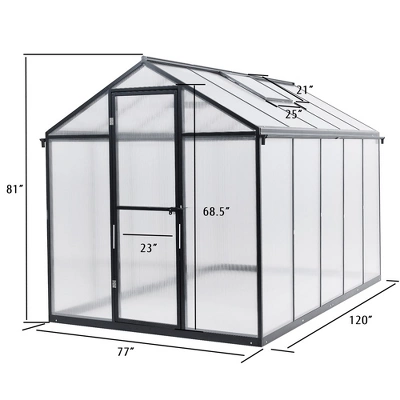 Aoodor Walk-In Greenhouse Polycarbonate Panel Hobby Greenhouses With Aluminum Frame Heavy Duty 6 Aoodor Walk-In Greenhouse Polycarbonate Panel Hobby Greenhouses With Aluminum Frame Heavy Duty - Image 4