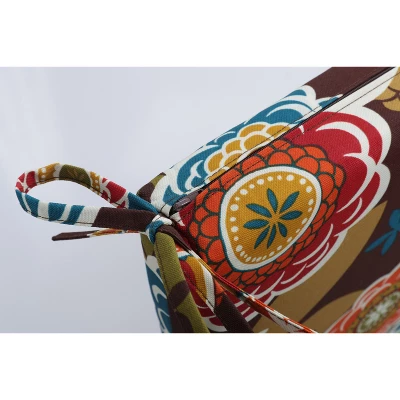 Outdoor Bench Cushion - Brown/Turquoise Floral - Pillow Perfect 4 Outdoor Bench Cushion - Brown/Turquoise Floral - Pillow Perfect - Image 2