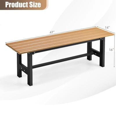 Tangkula Outdoor HDPE Bench W/ Metal Frame 47" X 14" X 16" For Yard Garden 3 Tangkula Outdoor HDPE Bench W/ Metal Frame 47" X 14" X 16" For Yard Garden