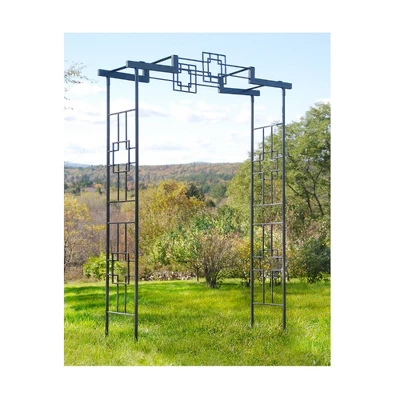 Achla Designs 95.5" Elegant Handcrafted Square-on-Square Iron Garden Arbor Graphite Powder Coated Finish 5 Achla Designs 95.5" Elegant Handcrafted Square-on-Square Iron Garden Arbor Graphite Powder Coated Finish - Image 3