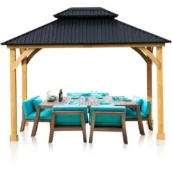 Aoodor Patio Solid Wooden Gazebo 10 X 12.36 Ft. Hardtop Roof 2 - Tier For Garden -Garden Furniture Discounts GUEST 95e8d7c1 3019 43e3 88be b9fd16eadf19