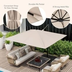 Costway Patio 9.5FT Square Cantilever Offset Hanging Umbrella 2-Tier 360° Outdoor Beige/ Coffee/Navy -Garden Furniture Discounts GUEST 968066d1 76b4 465e aaac e19273639cbf