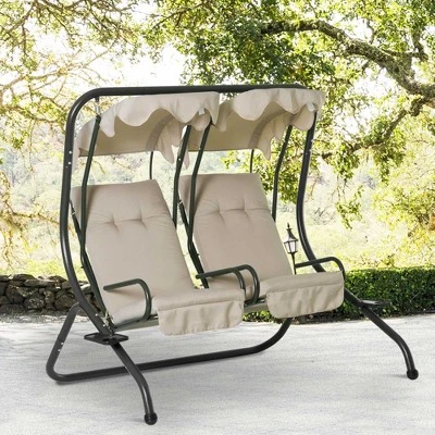 Outsunny Modern 2-Seater Outdoor Patio Swing Chair, Porch Seats With Cup Holder And Removeable Canopy 4 Outsunny Modern 2-Seater Outdoor Patio Swing Chair, Porch Seats With Cup Holder And Removeable Canopy - Image 2