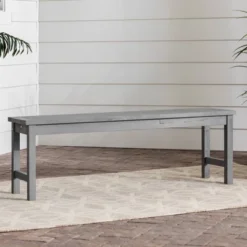 Ravenscroft Modern Boho Acacia Wood Slat Top Outdoor Dining Bench - Gray Wash - Saracina Home