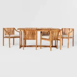7pc Modern Slatted Wood Outdoor Dining Set - Saracina Home -Garden Furniture Discounts GUEST 97b97aff 19ee 4550 9126 93ae4bc68f53