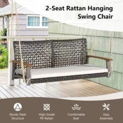Tangkula 2-Seat Rattan Porch Swing Chair Outdoor Wicker Swing Bench W/ Seat Cushion -Garden Furniture Discounts GUEST 9939568c c044 492d bf22 ca31c6ddc6d2