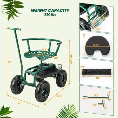 Costway Rolling Garden Cart Outdoor Gardening Workseat With Adjustable Height &Tool Storage 4 Costway Rolling Garden Cart Outdoor Gardening Workseat With Adjustable Height &Tool Storage - Image 2