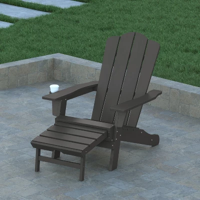 Emma And Oliver Adirondack Chair With Cup Holder And Pull Out Ottoman, All-Weather HDPE Indoor/Outdoor Lounge Chair 5 Emma And Oliver Adirondack Chair With Cup Holder And Pull Out Ottoman, All-Weather HDPE Indoor/Outdoor Lounge Chair - Image 3