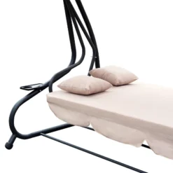 Outsunny 3 Seat Outdoor Free Standing Swing Bench Porch Swing With Stand, Comfortable Cushioned Fabric & Included Canopy -Garden Furniture Discounts GUEST 9ce8db73 374f 47c6 9ec1 8207d73b263b