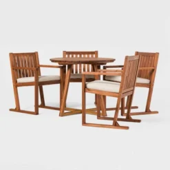 Saracina Home 5pc Modern Slatted Acacia Outdoor Dining Set With Round Table -Garden Furniture Discounts GUEST 9d726d02 3bf0 4f04 9439 6de7c83b7e6c