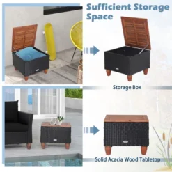 Costway 3PCS Patio Rattan Furniture Set Cushioned Sofa Storage Table With Wood Top Red/Black -Garden Furniture Discounts GUEST 9d7828be 44c4 4283 b479 30372c00a469