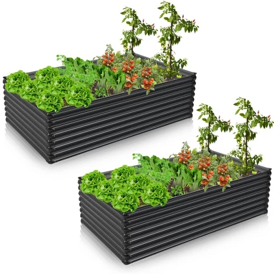 Costway 2 PCS Galvanized Raised Garden Bed Outdoor Planter Box Firewood Rack Log Holder 11 Costway 2 PCS Galvanized Raised Garden Bed Outdoor Planter Box Firewood Rack Log Holder - Image 9