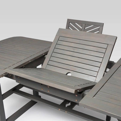 5pc Slatted Extendable Acacia Wood Patio Dining Set - Saracina Home 7 5pc Slatted Extendable Acacia Wood Patio Dining Set - Saracina Home - Image 5