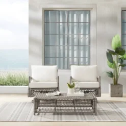 3pc Thatcher Outdoor Steel Conversation Set Creme/Driftwood - Crosley -Garden Furniture Discounts GUEST 9e5332d9 0e1b 4450 ad58 34a462736a72