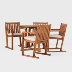 Saracina Home 5pc Modern Slatted Acacia Outdoor Dining Set With Round Table -Garden Furniture Discounts GUEST 9ed234b4 a32f 4569 b4c3 c06ec5fe0cf4