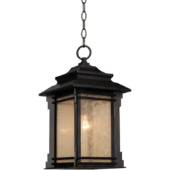 Franklin Iron Works Hickory Point Rustic Outdoor Hanging Light Walnut Bronze 19 1/4" Frosted Cream Glass Damp Rated For Post Exterior Barn Deck House -Garden Furniture Discounts GUEST 9ed91357 75c7 4fb4 a5ec 13d3f5dae2c3