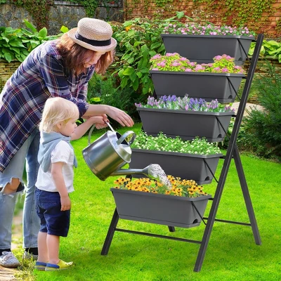 Costway 4 FT Vertical Raised Garden Bed 5-Tier Planter Box For Patio Balcony Flower Herb 6 Costway 4 FT Vertical Raised Garden Bed 5-Tier Planter Box For Patio Balcony Flower Herb - Image 4